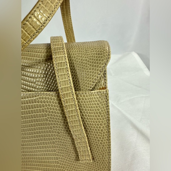 Vintage PALOMA PICASSO beige lizard leather embossed handbag purse X logo - Picture 9 of 16